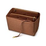 Handcuffs Women Purse Organizer Insert With Zipper Pocket | Felt | Tote Bag | Organiser | Handbags | Divider | Packing Cube | Travel | Makeup | Cosmetic | Storage - Brown