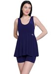 N-Gal Women Frock Style with Inner Short Padded One Piece Swimming Costume|Swimsuit for Women_NavyBlue_XXL