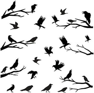 Black Crows Wall Decals Winter Branches Wall Decals Bird Wall Stickers Bedroom Farmhouse Living Room Window Clings