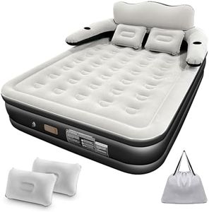 Queen Size Air Mattress, Queen Size Air Mattress with Headboard, Pillows, and Removable Electric Pump, PVC Waterproof Material,Skin-Friendly Flocking Surface,203 * 152 * 40CM,300KG MAX (Black&White)