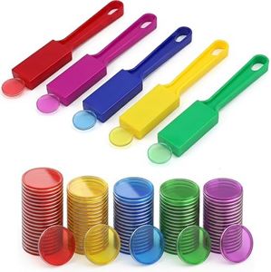 Criskrfan Upgraded Bingo Set, 5-Pack Bingo Wand& 100 Metal Bingo Chips, Random Colors - Large Group Game, Family Night, Sensory Activity, Educational Science Tool