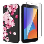 Qlfemna Case for Alcatel 1 2019 / Alcatel 1 2021 (5.00") with 1 Piece Tempered Glass Screen Protector, Black Ultra Thin Soft Silicone Cover, Anti-Shock Anti-Scratch TPU Phone Case - WM113