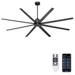Phylluz 96" Industrial Ceiling Fan No Light, Large Outdoor Ceiling Fan with Remote/APP Control, 8 Blades, 3CCT, Quiet Reversible DC motor for Garage Commercial Shop Warehouse Black Without Light