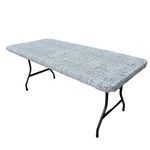 Casperhills Table Cover, Elastic Fitted Flannel Backed Rectangular. Vinyl Tablecloths 6ft Folding Table, Waterproof & Wipeable for Indoor, Outdoor, Picnic & Camping (Table 30"x72") (Pattern Grey)