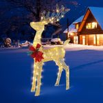 Outopee Lighted Christmas Reindeer Decoration, Waterproof Light Up Christmas Deer Decorations with 90LED, Pre-lit Lights and Metal Stakes for Indoor Outdoor Yard Porch Garden, Gold