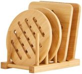 AlftoTrivets for Hot Pots and Pans, Bamboo Trivet Hot Pads for Kitchen Counter, Trivet Stand Mat Set Coaster for Kitchen, Wooden Heat Resistant Holder for Bowl/Dishes/Teapot/Table (4pcs+1rack)