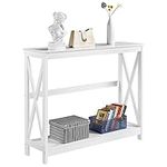 Yaheetech Console Table, 2 Tiers Entryway Table with Storage Shelves, Wooden Sofa Table for Entryway Hallway Living Room Bedroom,101.5x30x81cm,X-Design, White