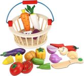 Wudly Magnetic Wooden Cutting Vegetables/Fruits Food Play Toy Set with Basket for Kids, Pretend Play Toy Set for Boys and Girls,Colorful Kitchen Play Toy Set for Babies (Vegetable)