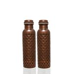 Craft Trade Pack of 2 Pure Copper Bottle with Lid Leak Proof BPA Free Brick Drinking Water Bottle for Boosts Immunity & Liver Health, Ayurveda Inspired 34oz - 1 Litre Black
