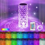 Crystal Table Lamp, 16 Color Changing Rose Diamond Table Lamp, RGB Romantic Bedside Lamp with Touch/Remote Control, USB Rechargeable Table Lights for Room Decor Party Dating, Valentines Day Gift