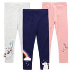 EmaoFun Girls Leggings,Full Length Cotton Tights Pants,Pack of 3(3-7 Years)(Color2,7T)