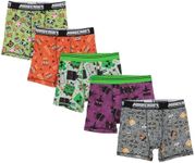 Bioworld Youth Boys Minecraft Boxer Brief Underwear 5-Pack - Pixelated Comfort for Gamers-6 Multicolored