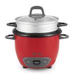 Aroma Arc-743-1Ngr 3-Cup, Uncooked 6-Cup, Cooked Rice Cooker and Food Steamer, Red