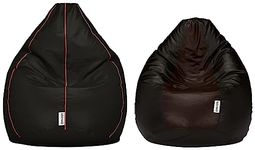 Amazon Brand - Solimo XXXL Faux Leather Bean Bag Filled with Beans (Black with Pink Piping) XXL Bean Bag Filled with Beans (Black and Brown)(Faux Leather)
