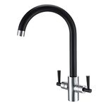 Kitchen Mixer Tap Dual Lever 360 Swivel Spout Matte Black and Chrome 10 Year Warranty