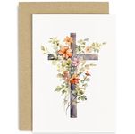 Old English Co. Watercolour Artwork of Religious Cross with flowers Greeting Card - Faith Card for Baptism, Christening, First Holy Communion, Easter, Sympathy - For Adult, Mum, Dad | Blank Inside