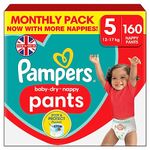 Pampers Baby-Dry Nappy Pants Size 5, 160 Nappies, 12kg-17kg, Monthly Pack, 360° Fit To Help Prevent Gaps And Leaks