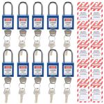 RealPlus Lockout Tagout Locks, 10pcs Blue Safety Locks Keyed Differently and 10pcs Lockout Tagout Tags, Lock Out Tag Out Padlocks Set, 2 Keys Per Lock