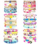 WAINIS 44 Pcs Surfer Heishi Clay Bead Bracelets for Women Bohemian Stackable Beaded Stretch Bracelets Elastic Layering Friendship Bracelets Set Boho Jewelry Cute Bracelets for Concert Beach Vacaiton,