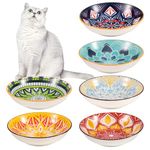 Radsocken 6 PCS Ceramic Cat Bowls, 5.5 Inches Cat Dishes And Bowls Wide Shallow Cat Food Bowls, Colorful Anti Whisker Fatigue Kitten Feeding Dishes Cat Plates for Indoor Cats Kitten