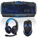 SportsBot® SS301 Blue LED Gaming Over-Ear Headset Headphone, Keyboard & Mouse Combo Set w/ 40mm Speaker Driver, Microphone, Multimedia Keys & Window Key Lock, 4 DPI Levels (BLU)