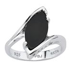 PalmBeach Jewelry 18K Yellow Gold Plated or Sterling Silver Marquise Shaped Natural Black Onyx Bypass Ring, Metal, Onyx