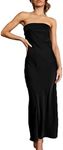 Realtix Satin Silk Backless Tube Tops Maxi Dress for Women Low Back Hollow Out Elegant Strapless Long Dresses Wedding Guest, Black, Small