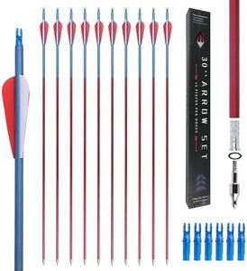 Moyujian 30Inch Carbon Arrow Practice Hunting Arrows with Removable Tips for Compound & Recurve Bow (Pack of 12) (red)