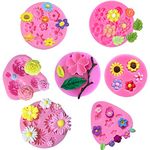 Vpqnee 7 Pieces Flower Fondant Mold Set, Mini Flowers Silicone Chocolate Candy Molds for Cake, Cupcake Decorating, Cake Pops, Polymer Clay, Crafting Projects, Candy Melts