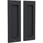 Tibres - 6" Finger Flush Pulls for Closet Pocket - Sliding Barn Door Handle Set - Pull Recessed Handle Rectangular Plate - Farmhouse Rustic Style - Matte Black - 2 Pack