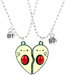 2 Pcs Cartoon Avocado Friendship Necklace BFF Gift Magnetic Broken Heart Fruit Pendant Necklace Best Friends Jewelry for 2 Long Distance Friends Gift Birthday Women Girls