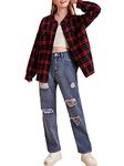 Aurlust Plaid Shirt Women, Women Casual Shirt Fashion, Fall Flannel Turn-Down Collar Oversized Checked Shirt Blouse Tops for Ladies (Red Black, Small)