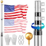 VEVOR 20FT Telescopic Flagpole Kit, Heavy Duty Aluminum Alloy Flag Pole Kit in Ground for Outside, 3 Display Modes Flagpole with Professional Accessories, British Flag, Silver