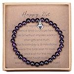 Giuesytic 21st Birthday Gifts for Her Amethyst Bead Bracelet with Sterling Silver Heart Charm Gifts for 21 Year Old Women with Card and Gift Box