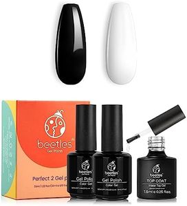Beetles Gel Nail Polish Kit- 2 Pcs 15ml Black White Colors Polish Set Soak Off Led Polish Nail Art&Gel No Wipe Matte Top Coat Soak Off Nail Lamp Gel Nail Polish Matte Finish and Long Lasting Gift Set