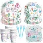 APOWBLS Under The Sea 1st Birthday Party Plate, Napkins, Cup And Cutlery Set, Multicolor (120 Packs)