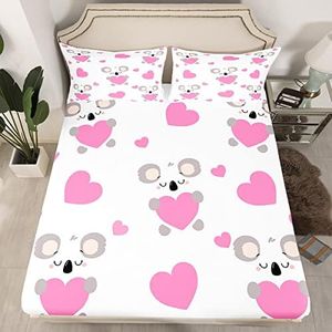 Set di biancheria da letto con koala, motivo animali selvatici, rosa, con lenzuolo con angoli, per ragazzi, ragazze, bambini, adolescenti, per letto matrimoniale