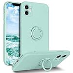 iPhone 11 Case, DUEDUE Liquid Silicone Soft Gel Rubber Slim Cover with Ring Kickstand |Car Mount Function,Shock Absorption Full Protective Anti-Scratch Case for iPhone 11, Light Green