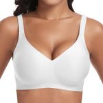 Cavotor Women Seamless Bra Non Wired Push Up Support Bras for Saggy Breasts Wireless T Shirt Soft Comfort Ladies V Neck Padded Bralettes with Extender (White,S)