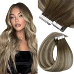 Sunny Hair Tape in Hair Extensions Human Hair Invisible Tape in Hair Extensions Straight Tape in Extensions Hair Extensions for Women 20Pcs 16inch Cool Brown to Light Brown Balayage Blonde