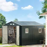 MistMo 10X10X7.5 FT Outdoor Steel Storage Shed with Lockable Doors, 2 Windows, Frame Floor (No Wood/Other Boards), Ideal for Garden, Backyard, Patio Storage