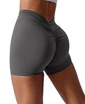 Qmttoae V Back Butt Lifting Gym Shorts Women Booty Biker Shorts for Yoga Running Exercise Fitness Scrunch Workout Shorts (Gray,S)