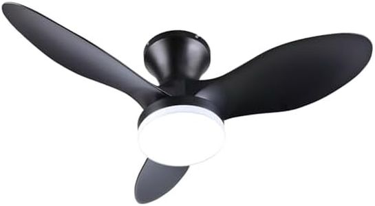 Ceiling Fan with Light, 32 Inch Low Profile Ceiling Fans with Lights and Remote, Quiet Fan with DC Motor and Air Volume for Kitchen Dining Room Bedroom Living Room, 220V-240V, 50Hz (Black)