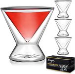 Dragon Glassware Martini Glasses, Stemless Clear Double Wall Insulated Cocktail Glass, Unique and Fun Gift for Espresso Martini Lovers, Keeps Drinks Cold Longer, 7 oz Capacity, Set of 4