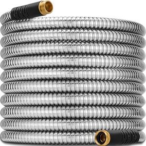 150 ft Metal Garden Hose - Upgrade Leak-proof Technology Water Hoses with Solid Brass Fittings - 304 Stainless Steel Car Washing Pipe,Flexible,Lightweight Kink-Free Durable Easy Storage