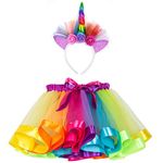 Rainbow Unicorn Tutu Skirt Girls Unicorn Headband Outfits for Kids Girls Birthday Party Gifts Princess Dress Up Ballet Dance Skirt Set