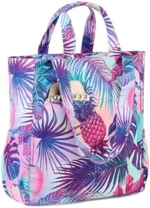 Beach Tote Bag for Women,VASCHY Lightweight Water Resistant Fold-able Large Pool Tote Bag w Zipper for Vacation Purple Pineapple