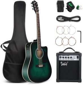 GLARRY Full Size 6 Strings Acoustic Electric Guitar Beginner Kit w/ 15W Amp, Cutaway 41 Inch Electric Acoustic Guitar w/Inbuilt Tuner, Bag, Strap, Picks, Strings, Basswood Guitarra, Distressed Green