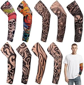 ZOCONE 9 Piezas Mangas Tatuajes Brazo para Hombres Mujeres Niños Medidas Tatuaje Brazos Elástico Mangas de Tatoos Imitación Tatuaje Camisetas Brazo Tatuajes para Fiestas de Disfraces Carnaval