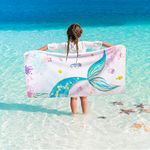 Mermaid Kids Beach Towel - 76 x 150cm Microfiber Mermaid Sand Free Towels for Girls Bath Pool Camping Travel Towel Quick Dry Ultra Absorbent Super Soft Beach Blanket Bath Shower Towel